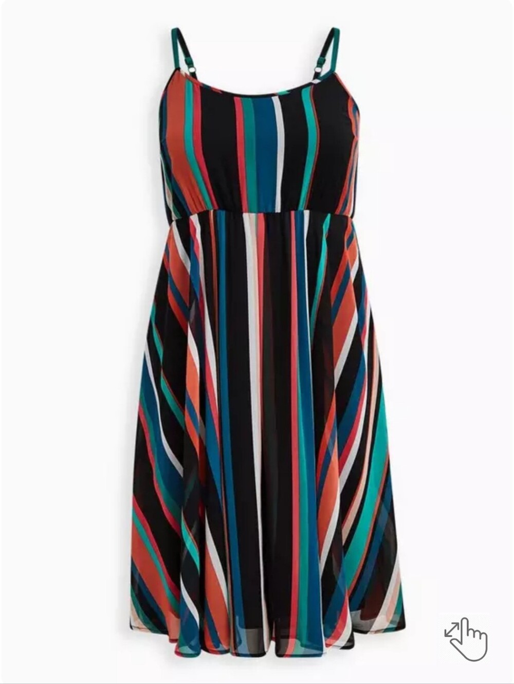 Torrid Black Striped Midi Dress with Teal & Rust Accents